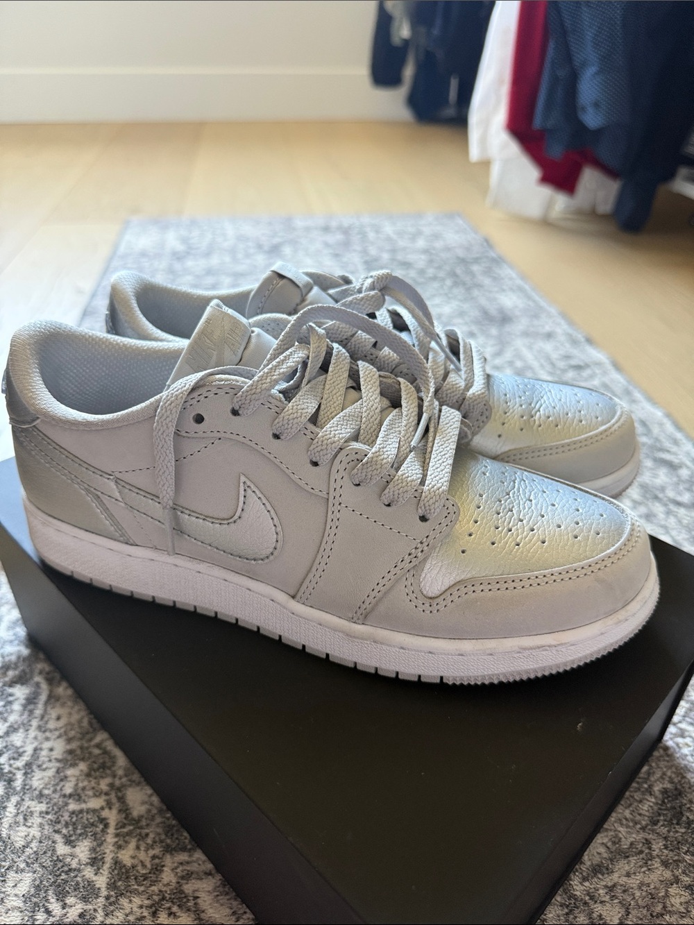 Nike Air Jordan 1  “Natural Grey” Low Top Sneakers in Metallic Silver & Grey